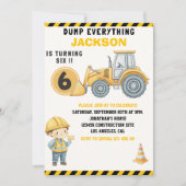 Construction Birthday Turning Six Boy Yellow 招待状 (正面)