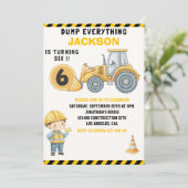Construction Birthday Turning Six Boy Yellow 招待状 (スタンド正面)