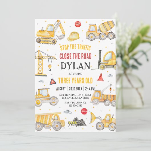 Construction Boy Birthday Invitation 招待状 (スタンド正面)