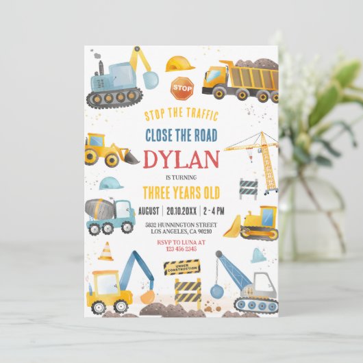 Construction Boy Birthday Invitation 招待状 (スタンド正面)