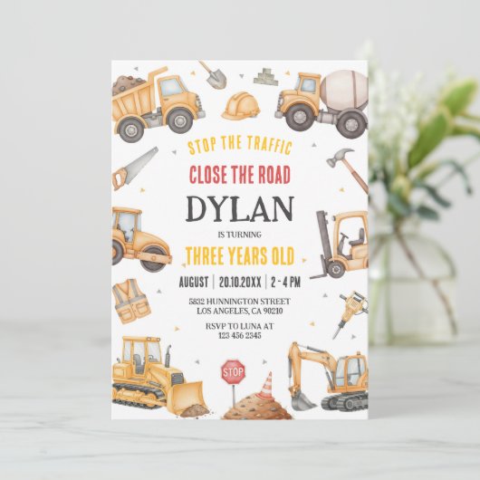 Construction Boy Birthday Invitation 招待状 (スタンド正面)