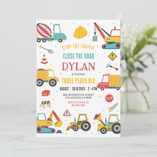 Construction Boy Birthday Invitation 招待状 (スタンド正面)