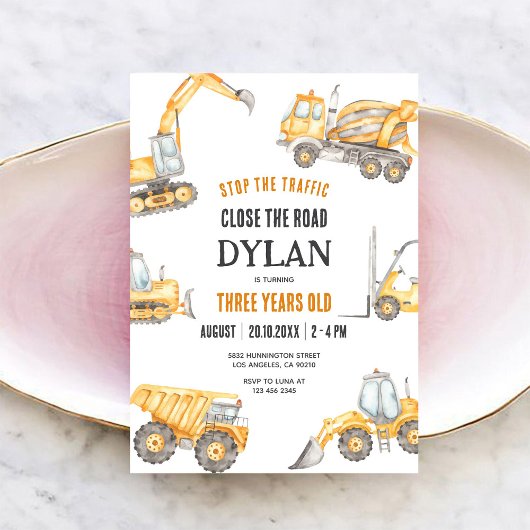 Construction Boy Birthday Invitation 招待状