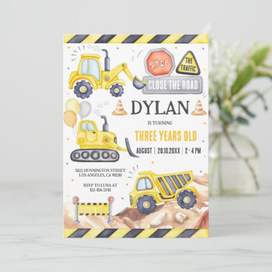 Construction Boy Birthday Invitation 招待状 (スタンド正面)