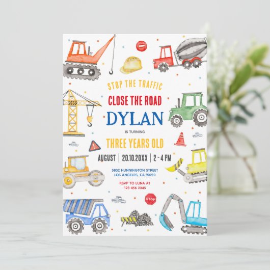 Construction Boy Birthday Invitation 招待状 (スタンド正面)
