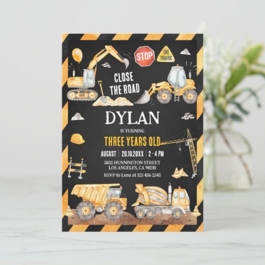 Construction Boy Birthday Invitation 招待状 (スタンド正面)