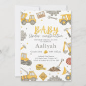 construction bulldozer celebration baby boy shower 招待状 (正面)