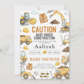 construction bulldozer celebration baby boy shower 招待状 (正面)