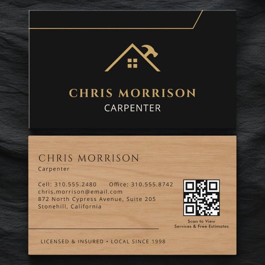 Construction Carpenter Carpentry Wood QR Code 名刺