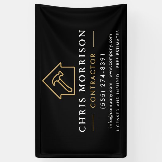 Construction Company Black Gold Banner 横断幕 (縦)
