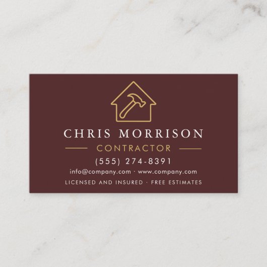 Construction Company Burgundy Gold QR Code 名刺 (正面)