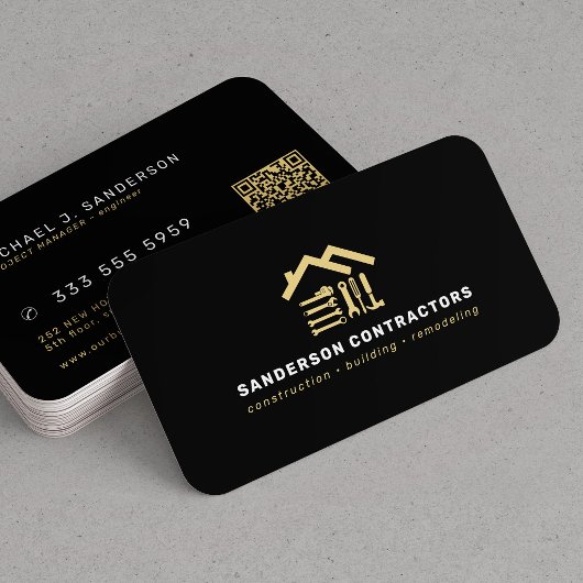 Construction company modern gold black QR code 名刺