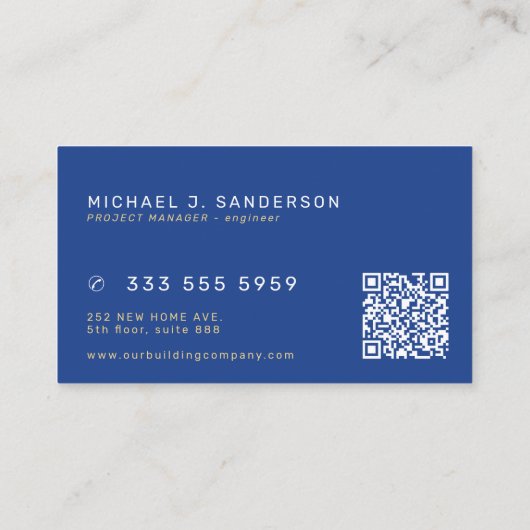 Construction company modern royal blue gold QR 名刺 (裏面)