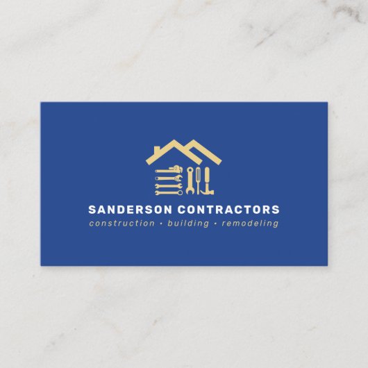 Construction company modern royal blue gold QR 名刺 (正面)