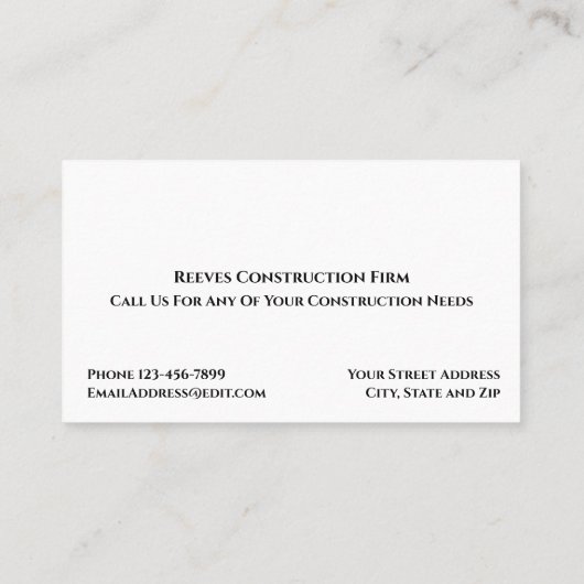 Construction Contractor Architect Business Card 名刺 (裏面)
