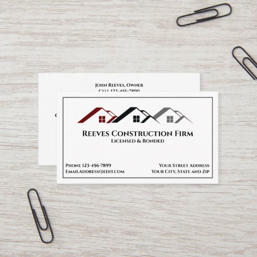 Construction Contractor Roofer Business Cards 名刺 (正面/裏面インサイチュ)