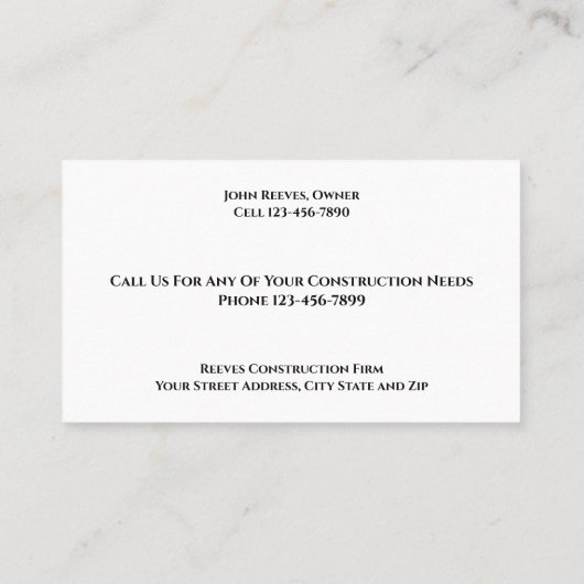 Construction Contractor Roofer Business Cards 名刺 (裏面)