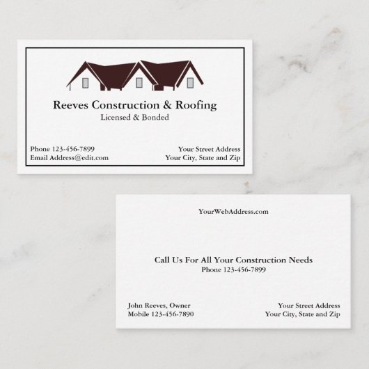 Construction Contrator Roofer Business Card 名刺 (正面/裏面)