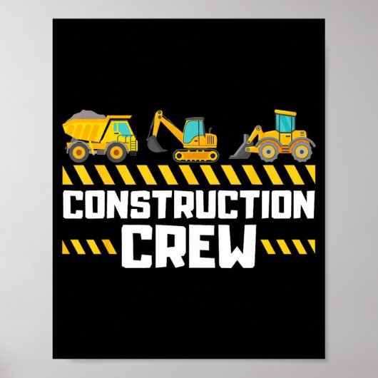 Construction Crew Worker Excavator Boys Girls Kids ポスター (正面)