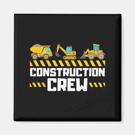 Construction Crew Worker Excavator Boys Girls Kids マグネット (正面)