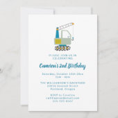 Construction Digger Trucks Blue 2nd Birthday Party 招待状 (正面)