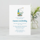 Construction Digger Trucks Blue 2nd Birthday Party 招待状 (スタンド正面)