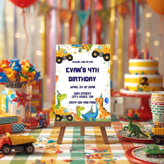 Construction Dinosaur Birthday Invitation Dump 招待状