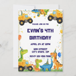 Construction Dinosaur Birthday Invitation Dump 招待状