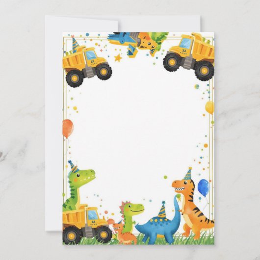 Construction Dinosaur Birthday Invitation Dump 招待状 (裏面)