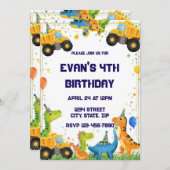Construction Dinosaur Birthday Invitation Dump 招待状 (正面/裏面)