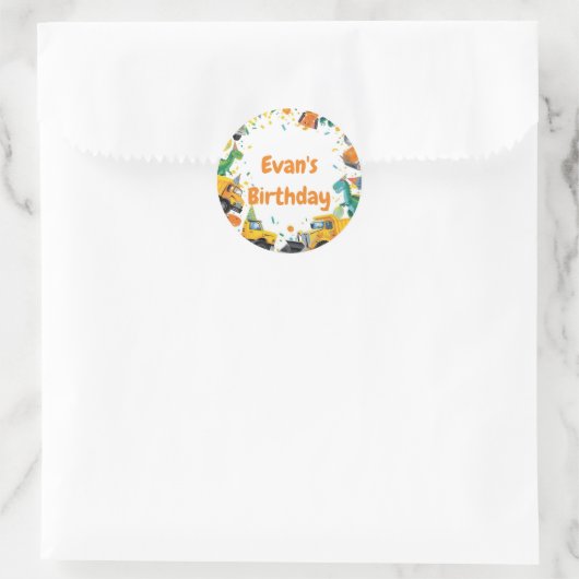 Construction Dinosaur Birthday Party ラウンドシール (バッグ)
