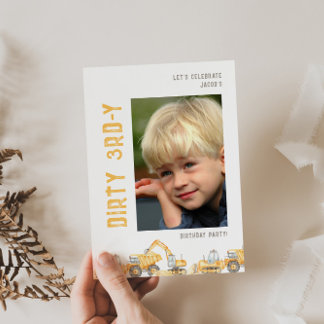 Construction Dirty 3rd-y Photo Birthday Invitation 招待状