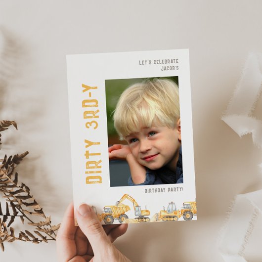 Construction Dirty 3rd-y Photo Birthday Invitation 招待状