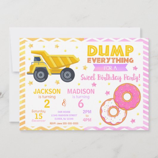 Construction & Donuts Joint Birthday Invitation 招待状 (正面)