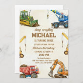 Construction Dump Everything Truck 3rd birthday 招待状 (正面/裏面)