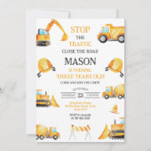 Construction Dump Truck Excavator Boy Birthday 招待状 (正面)