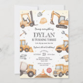Construction Dump Truck Excavator Boy Birthday 招待状 (正面)