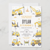 Construction Dump Truck Excavator Boy Birthday  招待状 (正面)