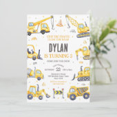 Construction Dump Truck Excavator Boy Birthday  招待状 (スタンド正面)