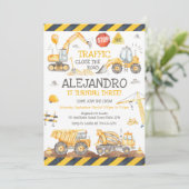 Construction Dump Truck Excavator Boy Birthday 招待状 (スタンド正面)