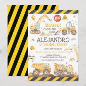 Construction Dump Truck Excavator Boy Birthday 招待状 (正面/裏面)