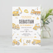 Construction Dump Truck Excavator Boy Birthday 招待状 (スタンド正面)