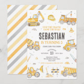 Construction Dump Truck Excavator Boy Birthday 招待状 (正面/裏面)