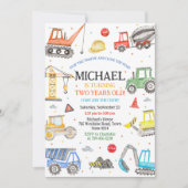 Construction Dump Truck Excavator Boy Birthday 招待状 (正面)