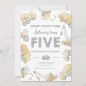 Construction Dump Truck FIVE 5th Birthday Party 招待状 (正面)