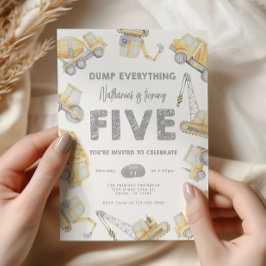 Construction Dump Truck FIVE 5th Birthday Party 招待状