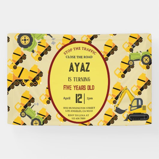 Construction Dump Truck Party Boy Birthday  横断幕 (横)