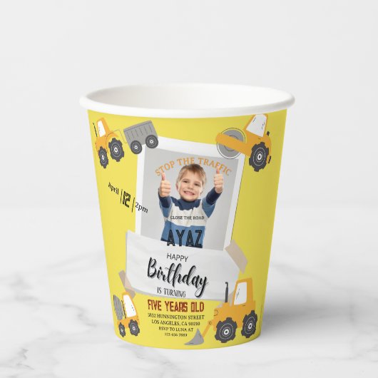 Construction Dump Truck Party Boy Birthday  紙コップ (正面)
