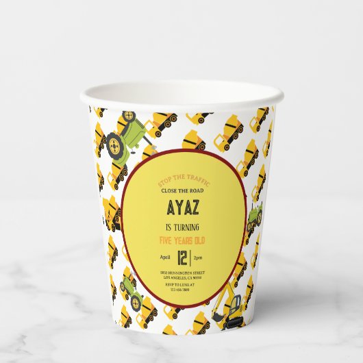 Construction Dump Truck Party Boy Birthday  紙コップ (裏面)