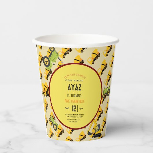 Construction Dump Truck Party Boy Birthday  紙コップ (正面)
